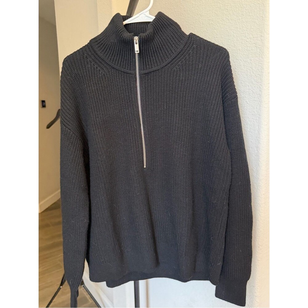 Quince Australian Merino Wool Cowl Neck Women's Half Zip Sweater/Black/M